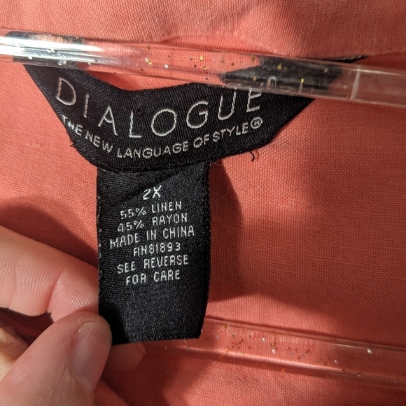 Dialogue Pink Button Down Linen Blend Shirt Sz 2X - Picture 9 of 10